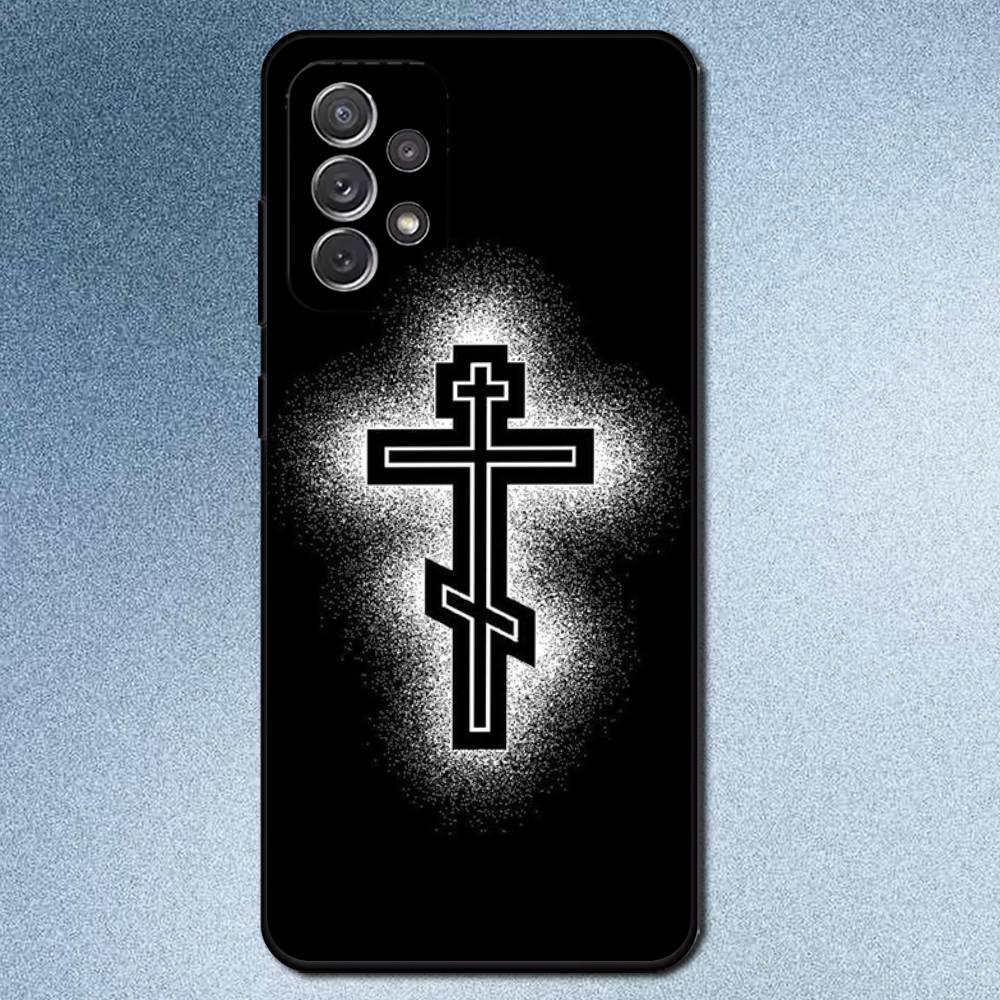 Orthodox Cross Icon Phone Case For Samsung S25,S24,S21,S22,S23,S30,Ultra,S20,Plus,Fe,Lite,Note,10,9,5G Black Cover