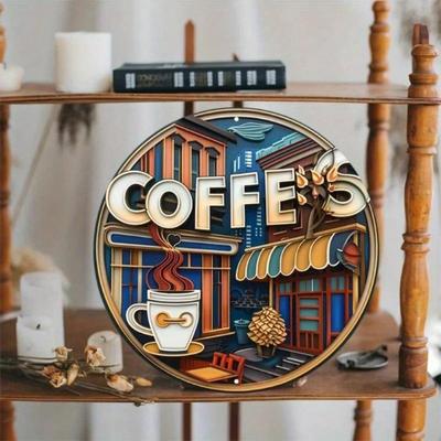 Vintage Coffee Tin Sign Round Metal Wall Art Home Bar Cafe Decor