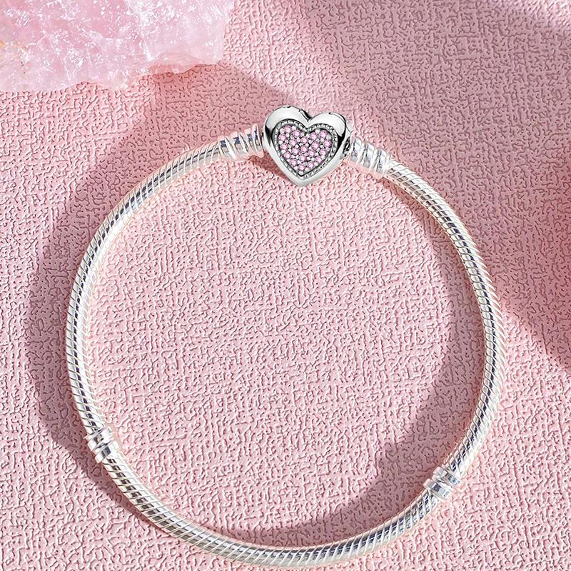 925 Sterling Silver Zircon Love Heart Sweet Bracelet DIY Bead Making Fit Original Bracelets Fine Jewelry Gift