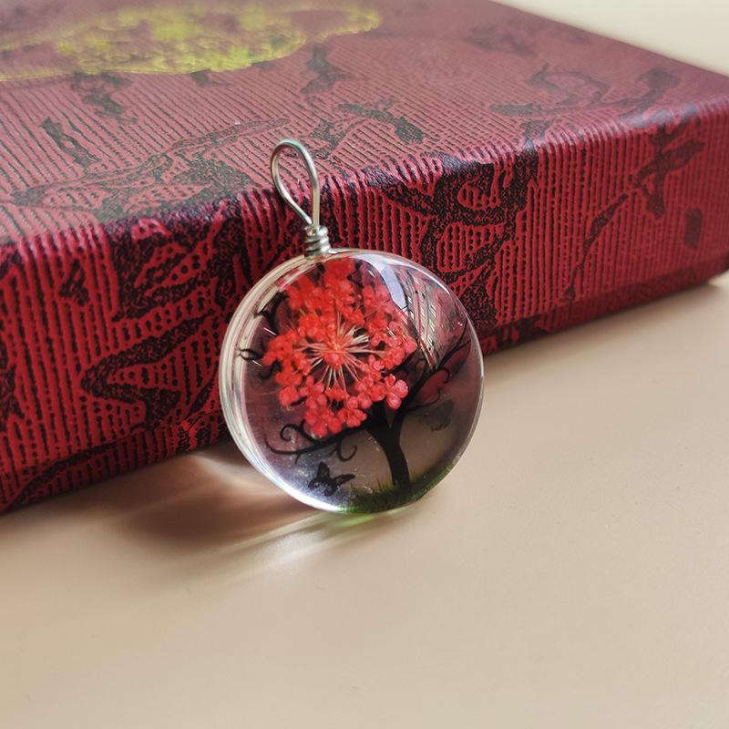 

Вечное сухоцветное ожерелье «Дерево жизни» — подвеска-унисекс на ключицу в подарок красный