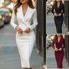 2026 Womens Blazer Dress Solid Color Single Breasted Long Sleeve Work Office