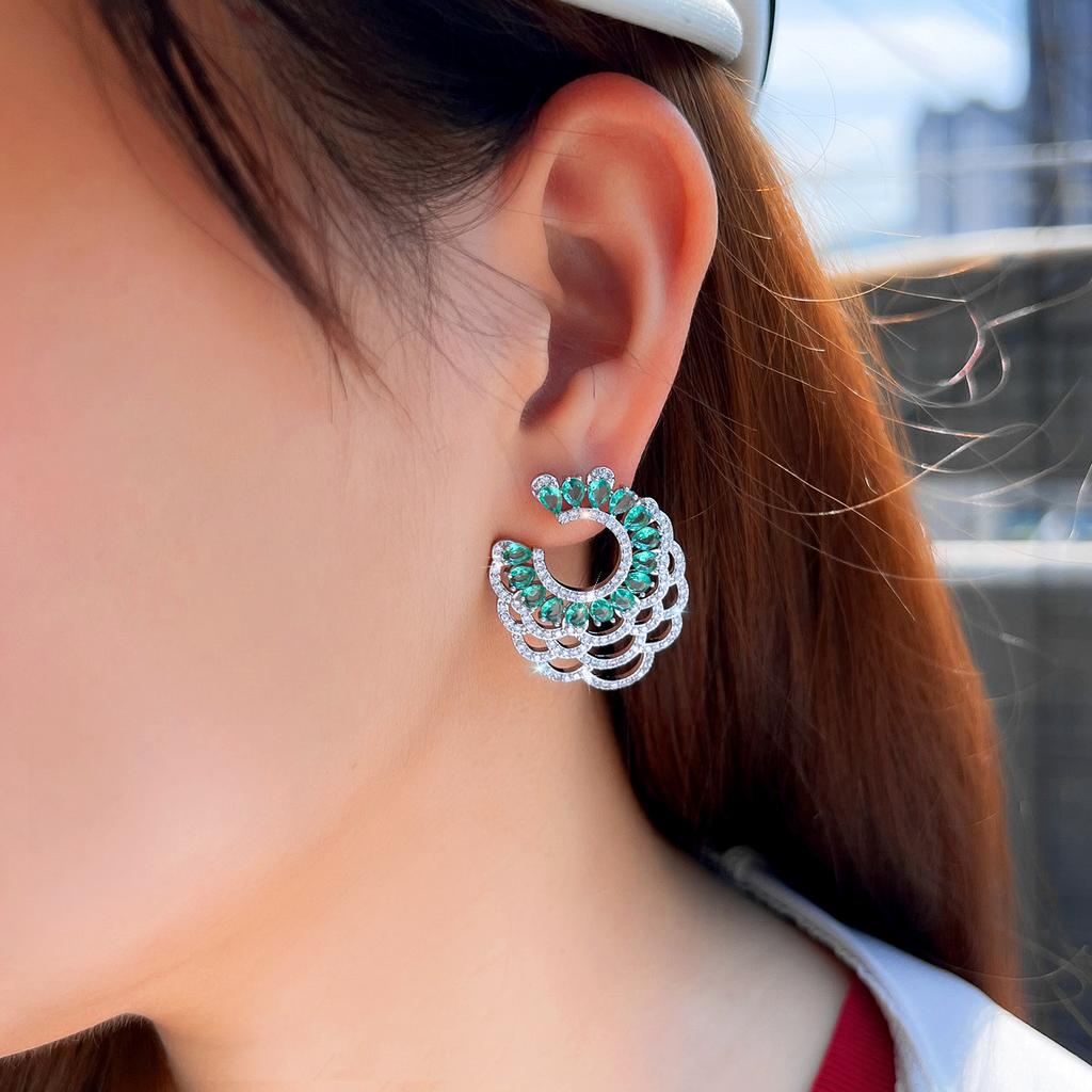 Needle French Light Luxury C-Shaped Geometric Earrings Daily Temperament Lace Zircon Earrings Stud Earrings