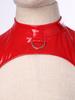 Womens Glossy Pu Leather Bodysuit Mock Neck Metal D Ring Open Front Backless High Cut Leotard