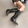 Cow velvet~ Pile boots women's leather boots medium tube Chelsea short boots inner height increase thin boots pointed western cowboy boots