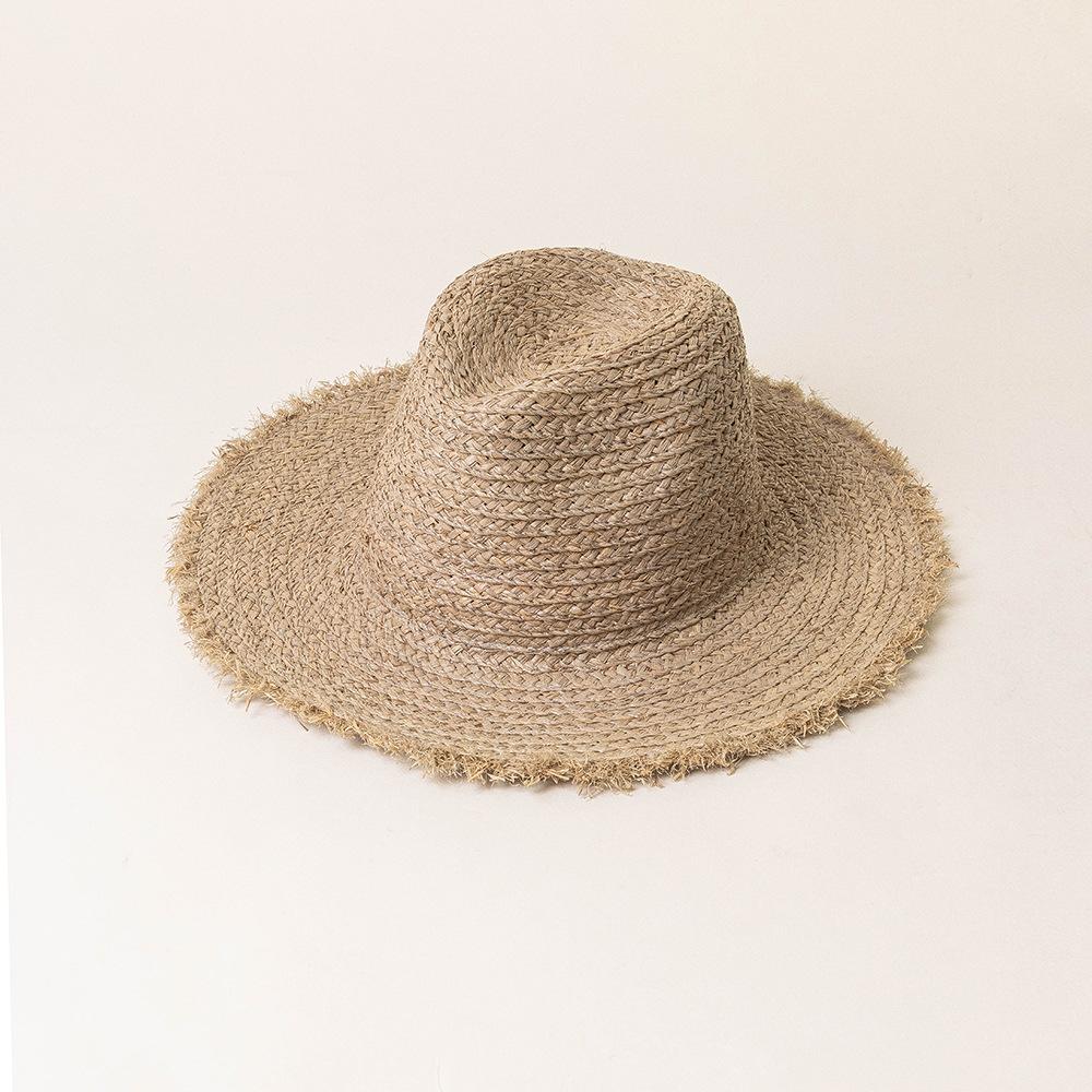 Spring and summer new light board raffia grass grinding burr edge jazz straw hat outdoor shading travel sun protection beach straw hat
