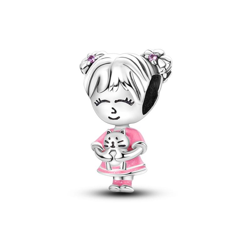 Neu eingetroffen 925 Silber Charms Perlen Liebesherz Rosa Charm-Perlen Anhänger Passend für Armbänder DIY Schmuck Frauengeschenk
