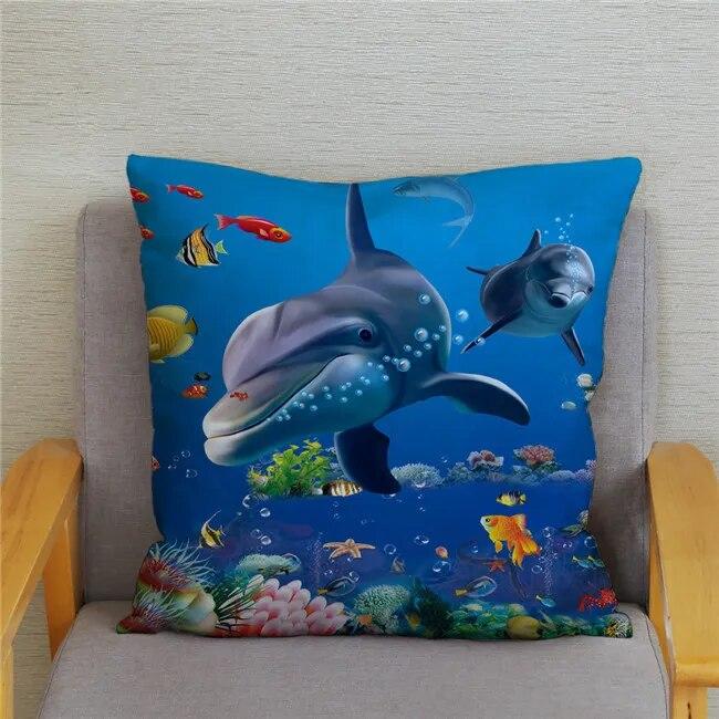Cushion Cover Ocean Dolphin Pattern Underwater World Print Pillow  Kids Sofa Home Decor