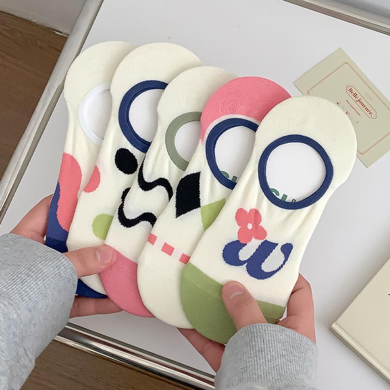 Women Sock Slippers Floral Print Japanese Kawaii Cute Low Cut Ankle Boat Socks Casual Cotton Breathable Invisible No Show Socks