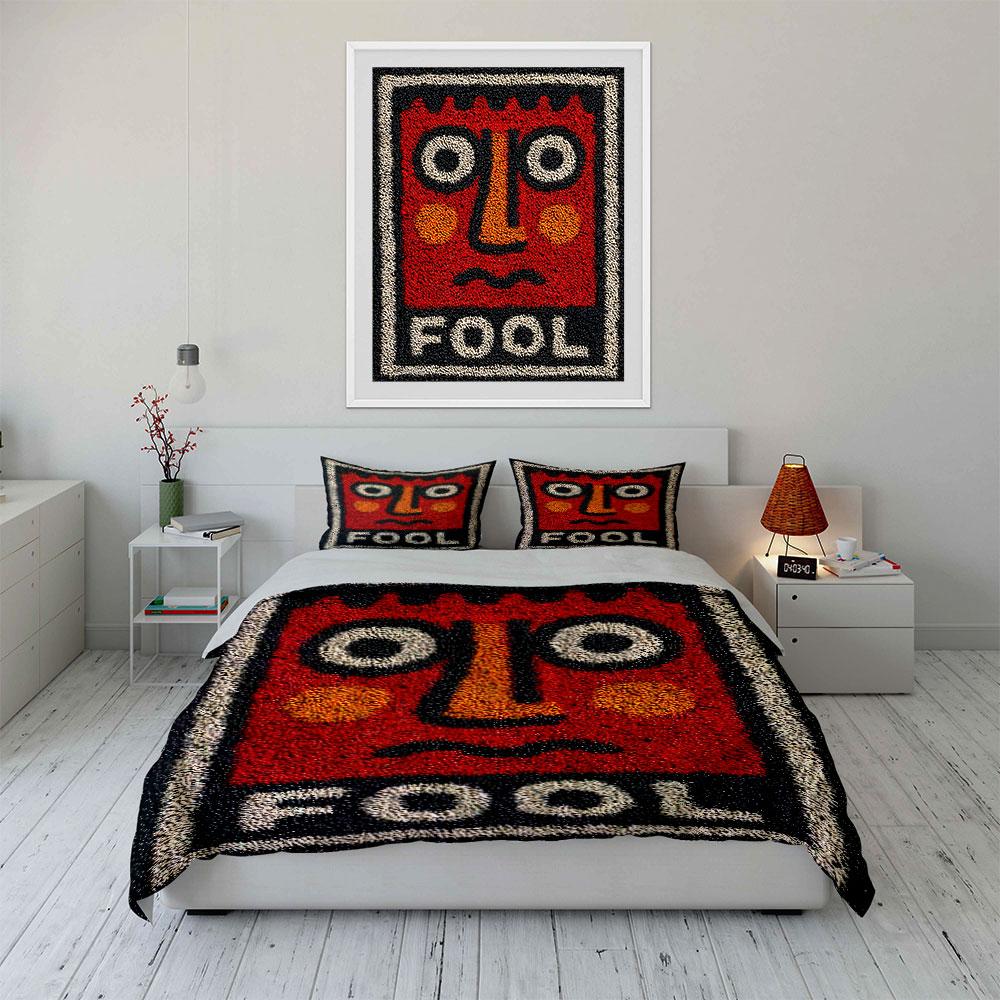 Red Face Fool Rug Design Bedding Duvet Cover Set (1*Duvet Cover 2*Pillowcases, without duvet insert)