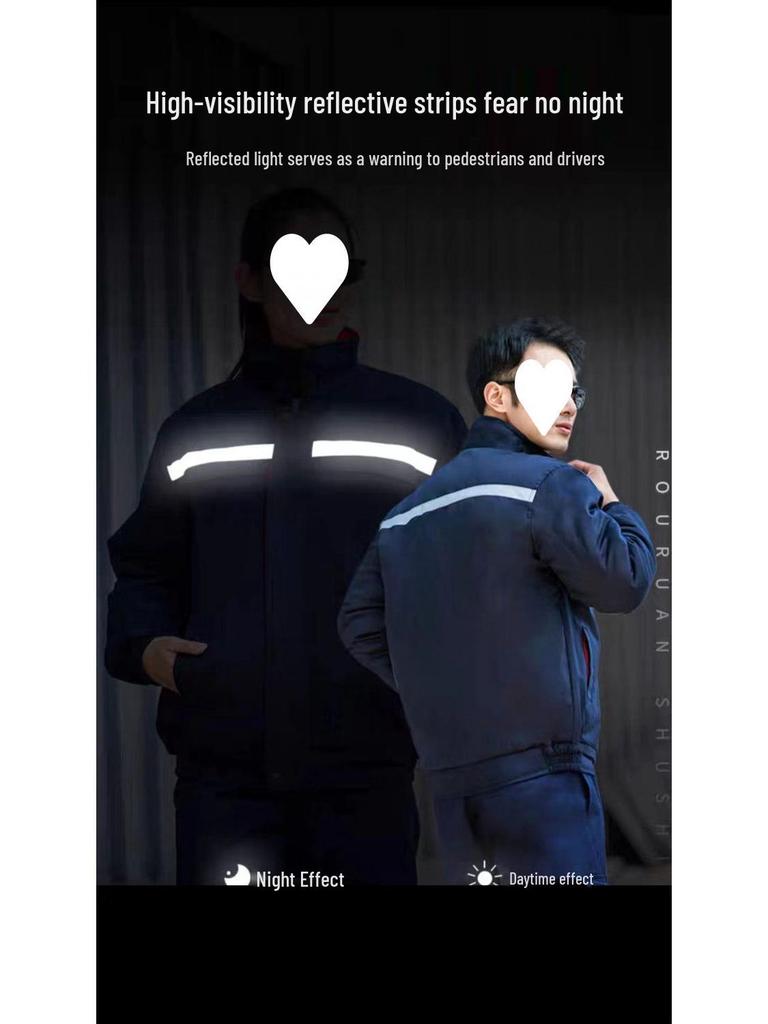 Winter Plus Velvet Thickened Work Jacket - Warm, Reflective, and Dirt-Resistant Cotton Jacket for Men and Women
