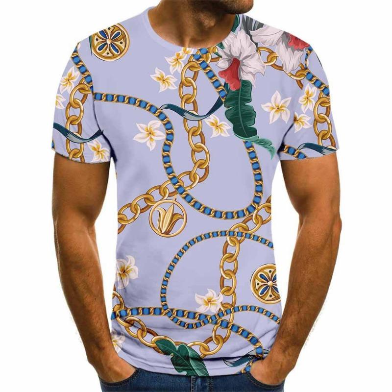 Summer Men's Round Neck Short Sleeved T-shirt Street Fashion 3D Digital Printed T-shirt Top