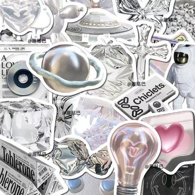 132pcs Cute Silver Simple Ins Style Stickers Luggage Suitcase Note Book Stationery Cup Exquisite Decorative Refrigerator Laptop Waterproof Stickers