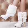 Fur Women Boots Female Thick with High Heel Fur Rhinestone Women's Boots Snow Boots Lady High Heels
