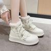 fashion White Fur Lace-up Thick-soled Height-increasing Sneakers for Women Winter New Style Plus Velvet Warm Snow Boots