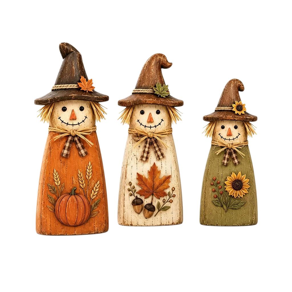 Rustic Farmhouse Wooden Scarecrow Ghost Pumpkin Fall Decor Set Tiered Tray Tabletop Ornament Halloween Thanksgiving