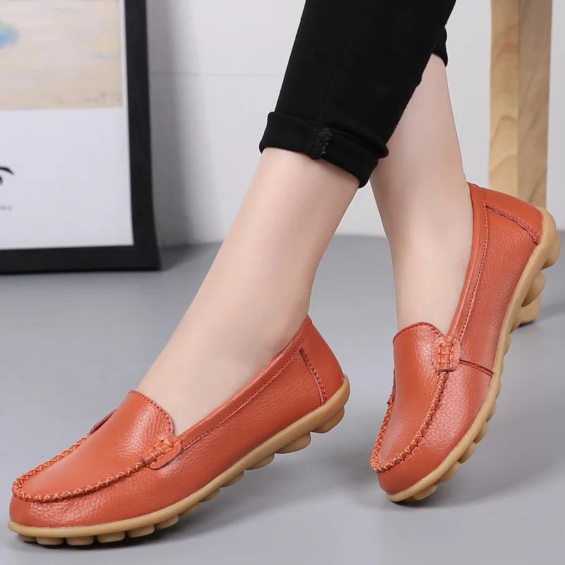 Genuine Leather Shoes Woman Soft Boat Shoes for Women Flats Shoes Big Size Ladies Loafers Non-Slip Sturdy Sole