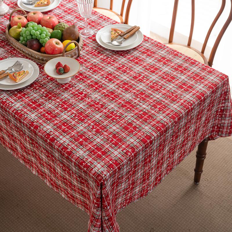 Christmas Print Linen Tablecloth Rectangular Dining Table Cover Holiday Decor Tea Table Cloth