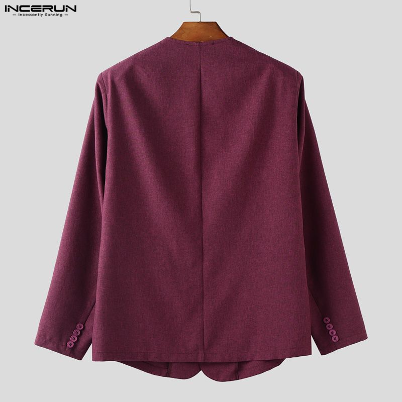 INCERUN Two Pieces Outfits Men Long Sleeve Thin Blazer Long Straight Pants Loose Sets