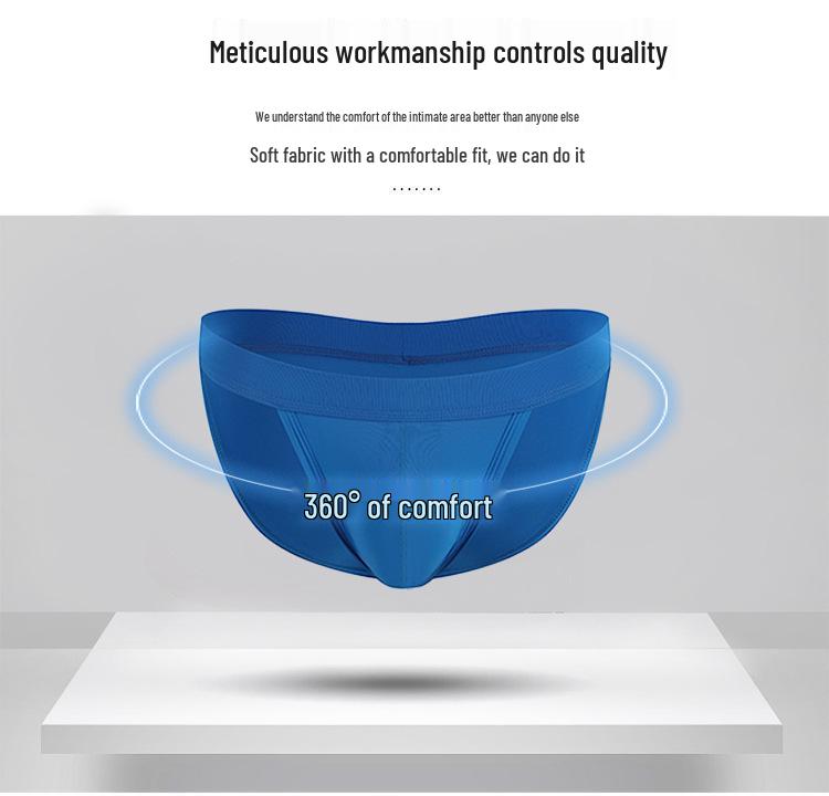 Men's Low Waist Ice Silk Triangle Briefs - High Elasticity, High Cut, European Size, Solid Color 3D Design.