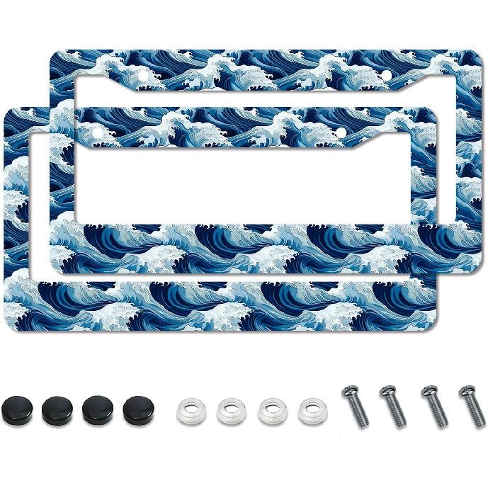 Moon Starry Sky License Plate Frame,Forest Funny Cute License Plate Frame 2 Pack Car Accessories Aluminum License Plate Covers for Men Women 2 Holes