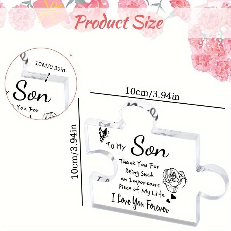 Mom to son gift: acrylic jigsaw puzzle plaque. Christmas/birthday, Father's Day/graduation/anniversary/wedding gift. Desk decor.