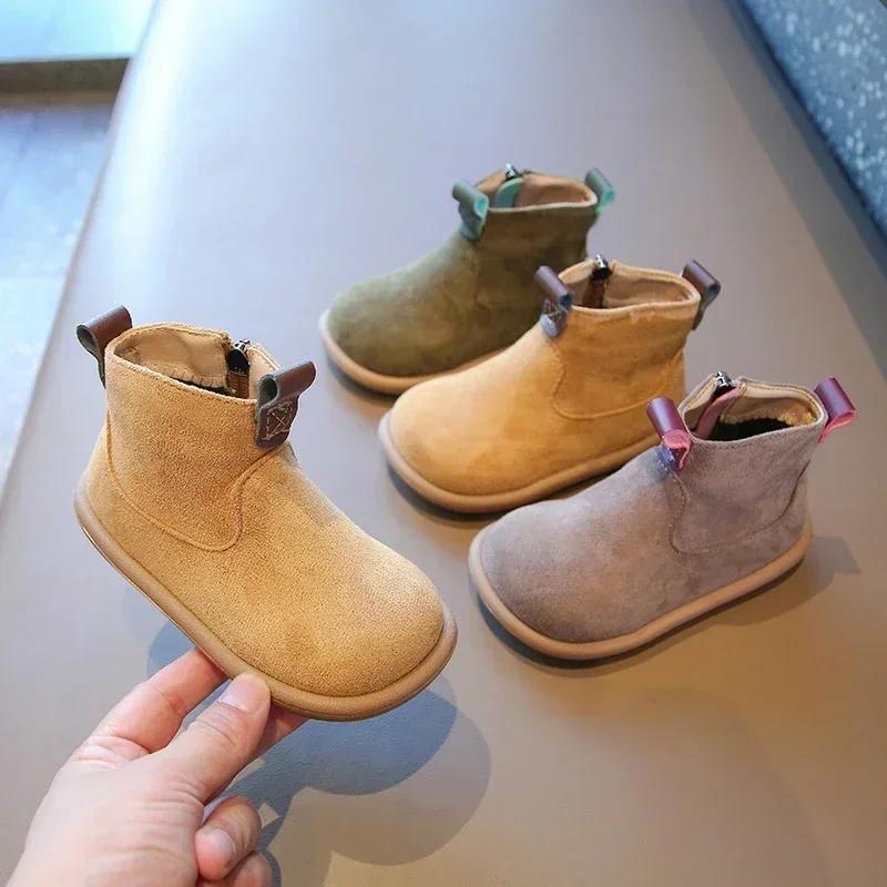 Herbst Winter Baby Jungen Mädchen Stiefel Oxford Wildleder Kinder Casual Schuhe Outdoor Anti-rutsch Kleinkind Schuhe Plüsch Kinder Stiefeletten
