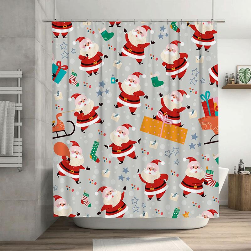 

Tu Festive Christmas Shower Curtain Waterproof Holiday Bathroom Decor Merry Xmas Pattern Fabric Backdrop Xmas Gift Idea W60H190(CM)-1 Pcs