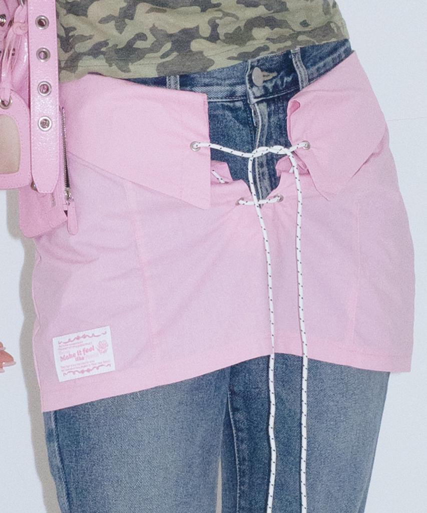 Faike Eyelet Lace-Up Mini Skirt_Pink