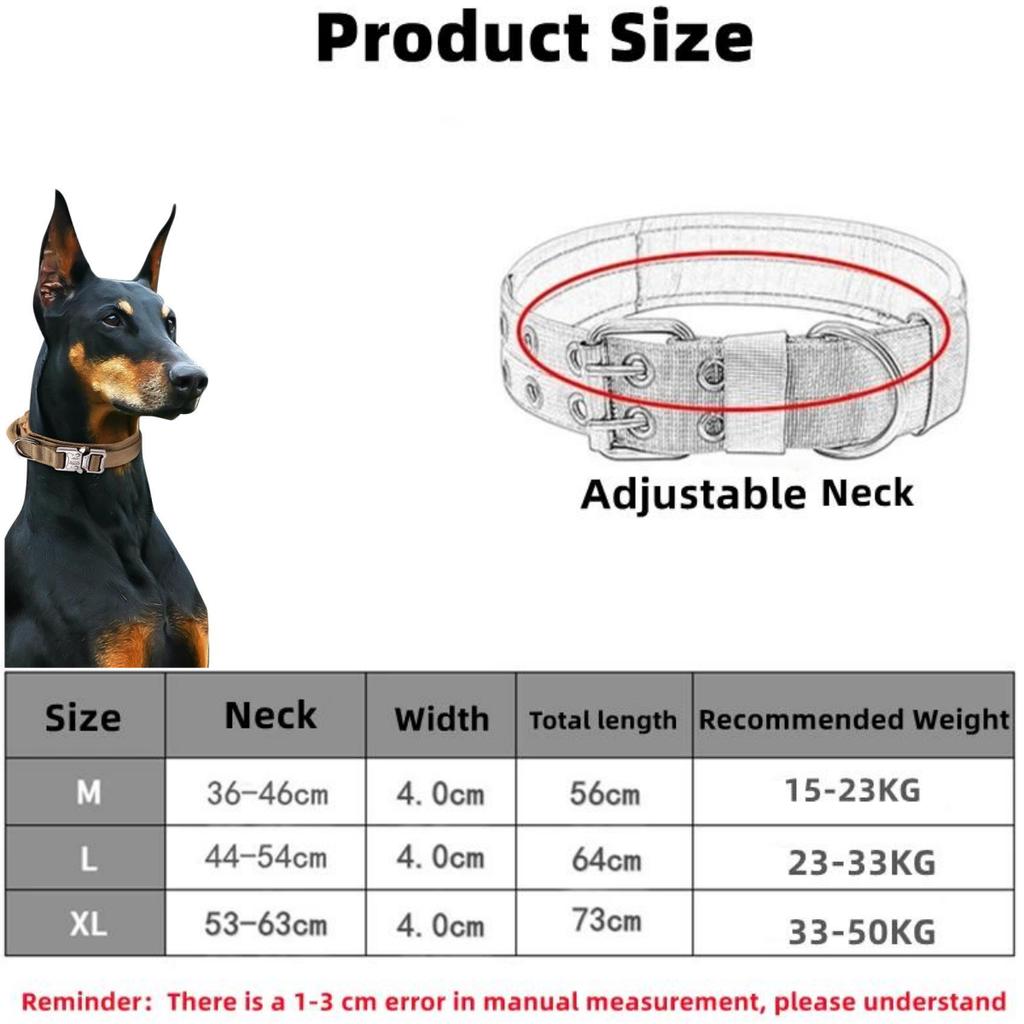 Adjustable Pet Tactical Dog Collar Durable Double Buckle German Shepherd Training Leash and Collar Large Medium Dogs Accessories