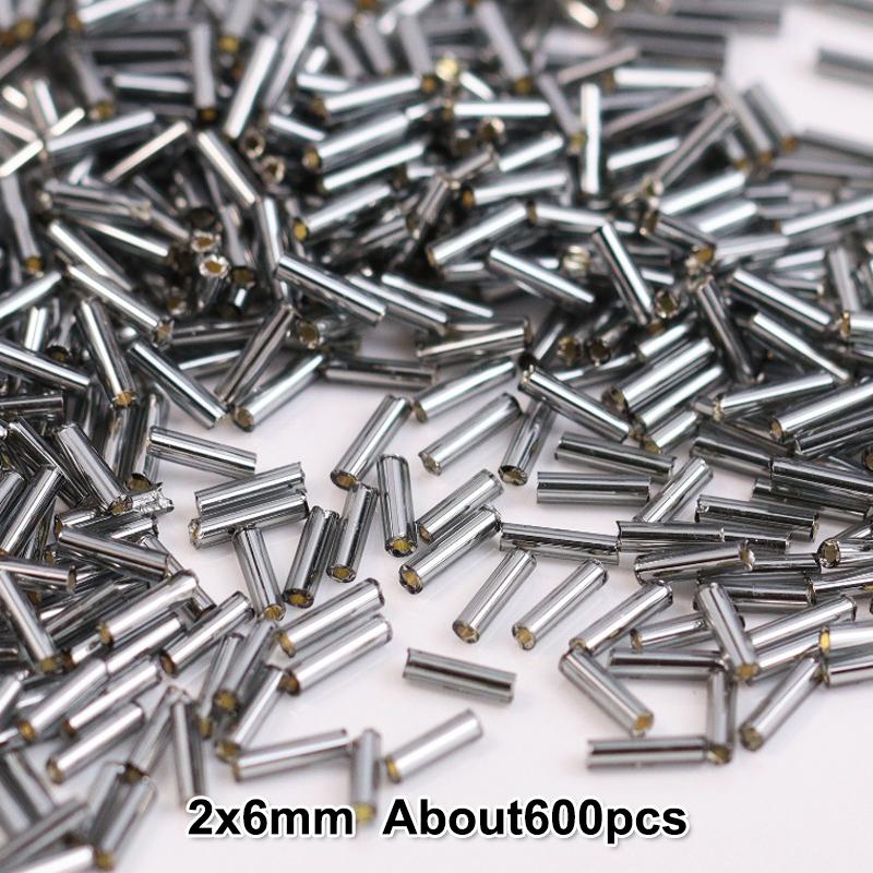2x6mm Colorful Silver Core Czech Glass Seed Bugle Beads Tube Spacer Beads For Jewelry Making Garment Sewing Accessory