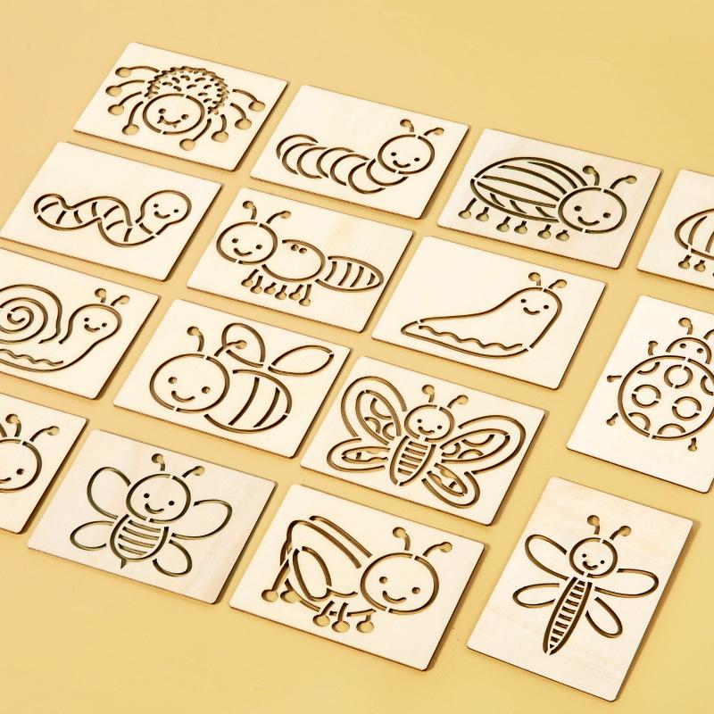 15 szt. Zestaw Drewnianych Szablonów Malarskich DIY do Rysowania Ręcznie Robione Narzędzie Pomocnicze do Rysowania i Kolorowania Zabawki Edukacyjne Dla Dzieci Prezenty