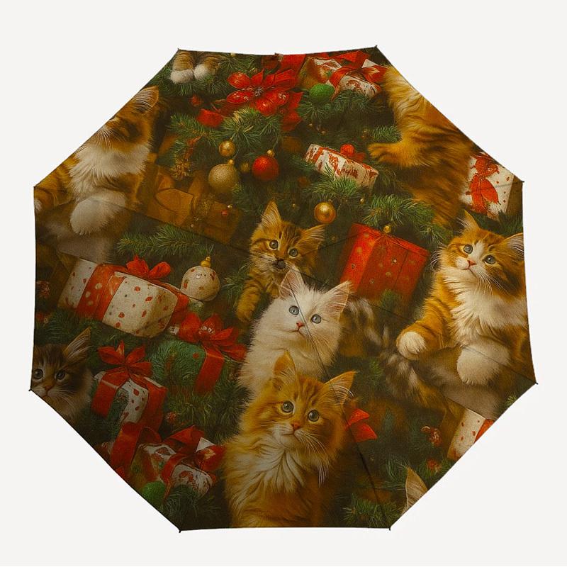 1pc Christmas Cats Themed High-quality Umbrella,Automatic Opening and Closing Umbrella,Multi-functional Umbrella G0811382