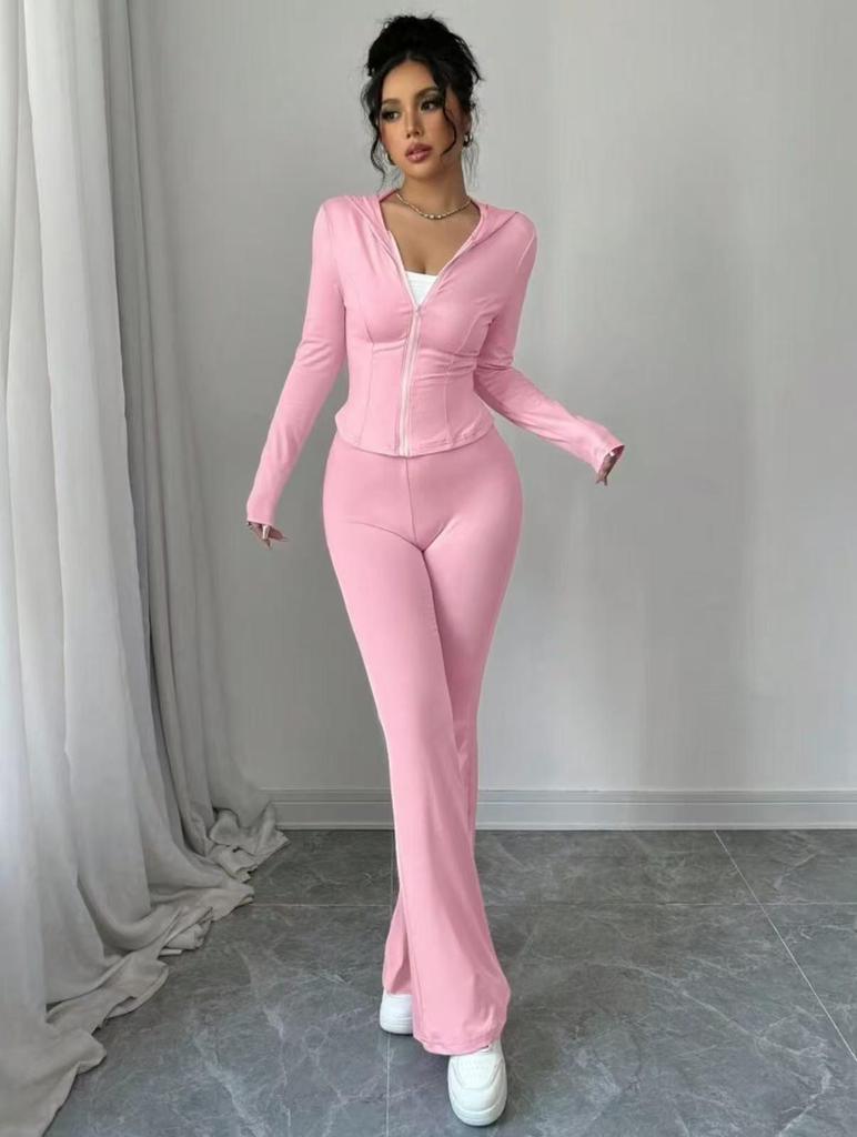 Autumn/Winter Slimming Sweatshirt & Sweatpants Set – Solid Color, Fashion Casual for Women