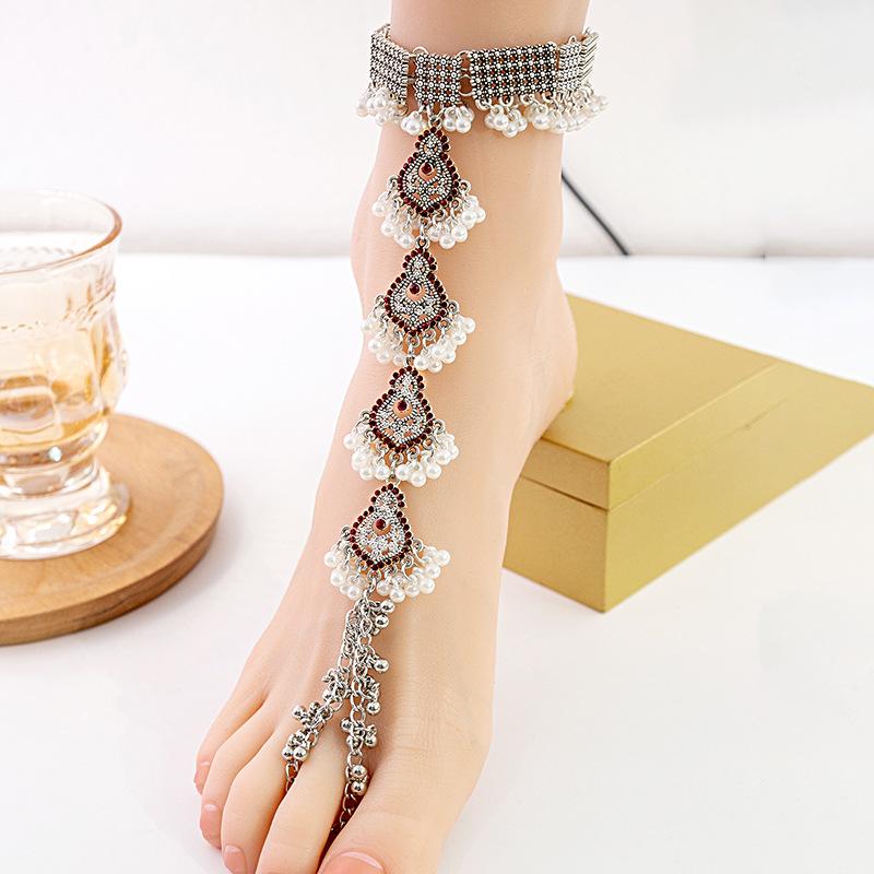 Retro Ethnic Geometric Water Drop Anklet - Bohemian Style Round Foot Ornament
