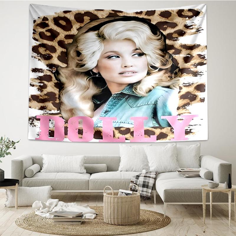 Dolly-Parton Imprimé Léopard Séchage Rapide Tapisserie Murale pour Chambre à Coucher, Salon, Salle de Jeux, Décoration Salle d'Art Tapisserie Murale Cadeaux de Fête et d'Anniversaire