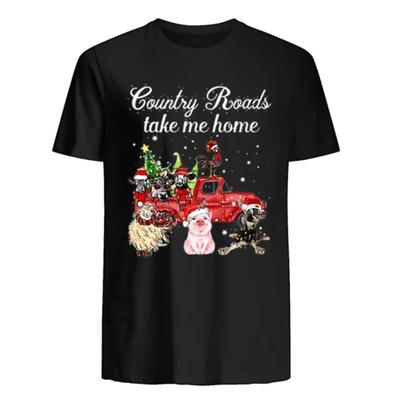 Country Roads Christmas Cows Sheep Chicken Pig Donkey Farm Xmas Gift T-Shirt 100% Cotton O-Neck Short Sleeve Casual Mens T-shirt
