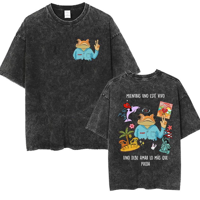 Rolig Debi Tirar Mas Fotos DTMF Vintage Tvättad T-shirt Bad Bunny Album 2026 Merch T-shirts Herr Dam Harajuku Överdimensionerad T-shirt
