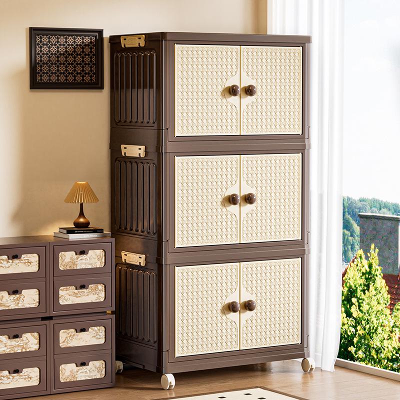Vintage-Style Double Door Folding Storage Cabinet for Clothes