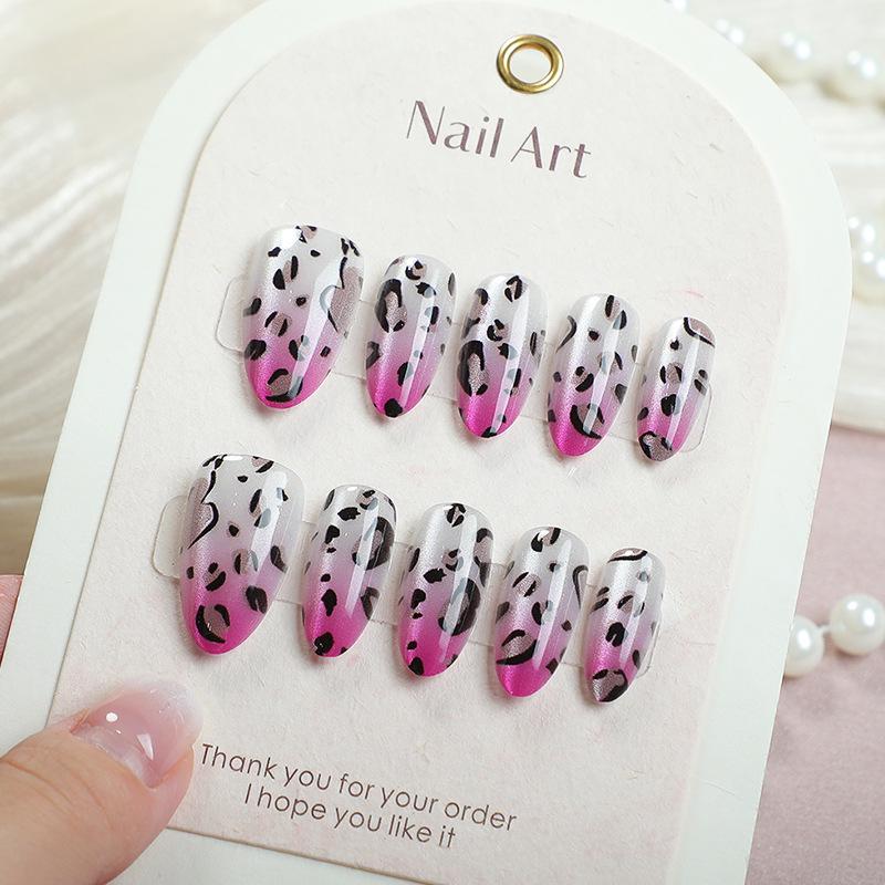 30PCS Leopard Print Cat Eye Almond Nails - Purple Gradient