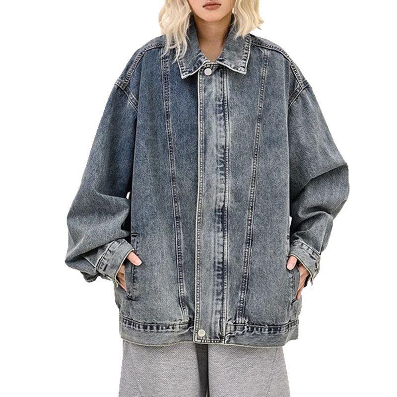 Women's High-End Blue Denim Workwear Jacket - 2025 Spring/Autumn, Loose BF American College Style, Unisex.