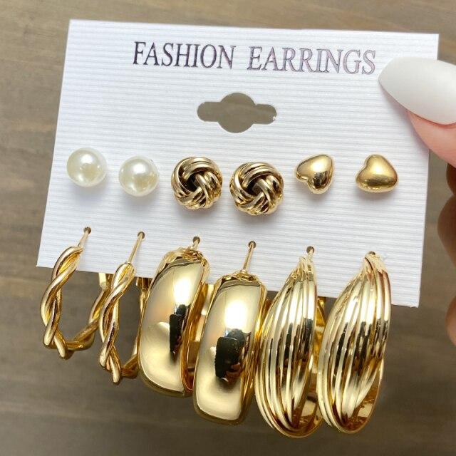 Fashion Pearl Hoop Earrings Set For Women Trendy Gold Butterfly Big Hoop Earrings Brincos Jewelry Gift