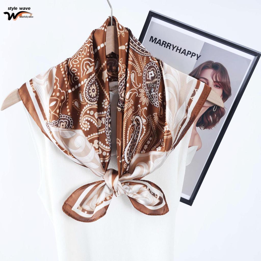 Retro Women's Cashew Print Silk Scarf: Versatile Small Square Neck Scarf/Shawl for Spring/Summer
