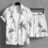 Conjunto de Camisa de Manga Curta e Shorts de Praia Masculino com Estampa de Coqueiro Verão Dia a Dia Casual Masculino