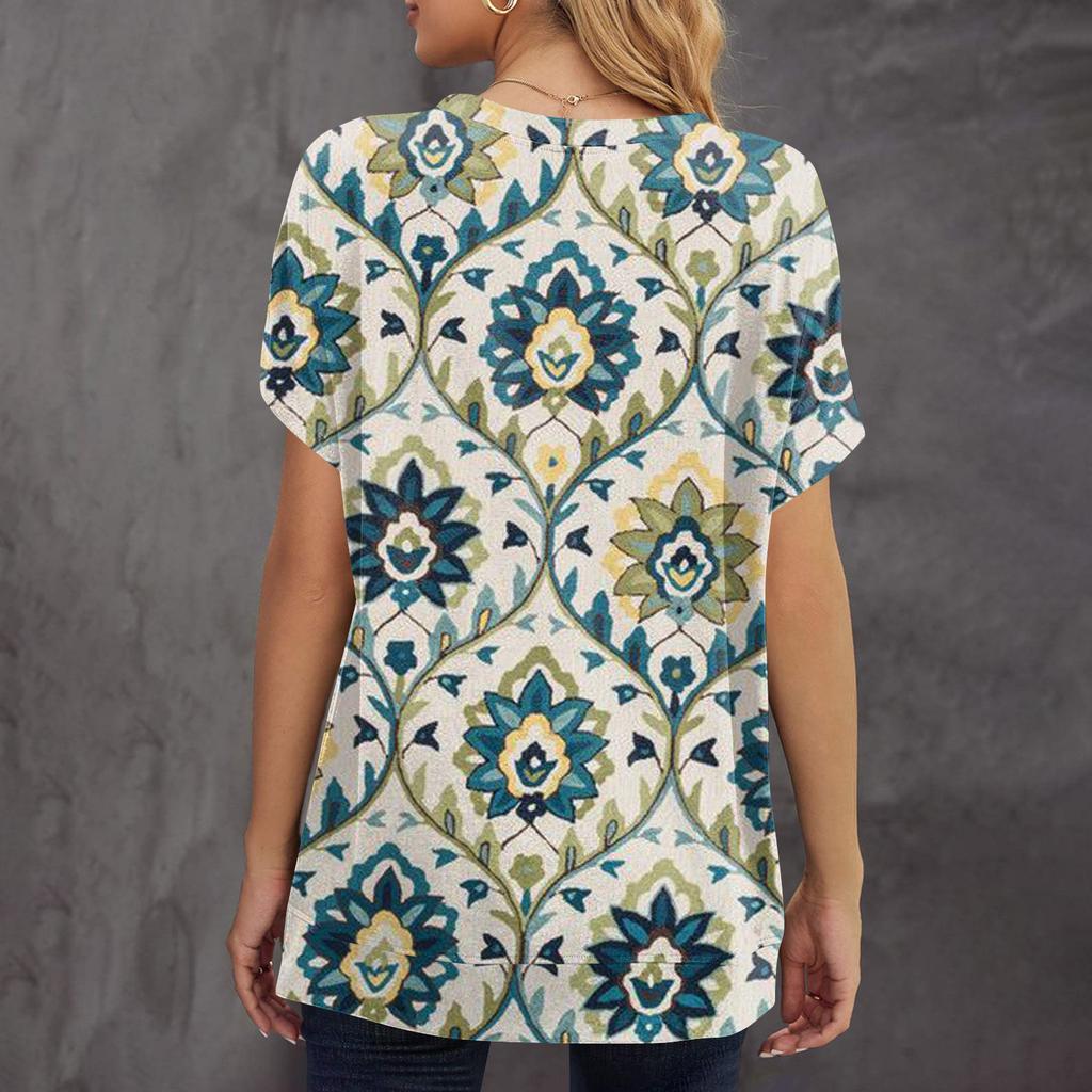 Women's Printed Short Sleeve Round Neck Retro Short Sleeve Summer Loose Tops Tops Women's Summer T-Shirts