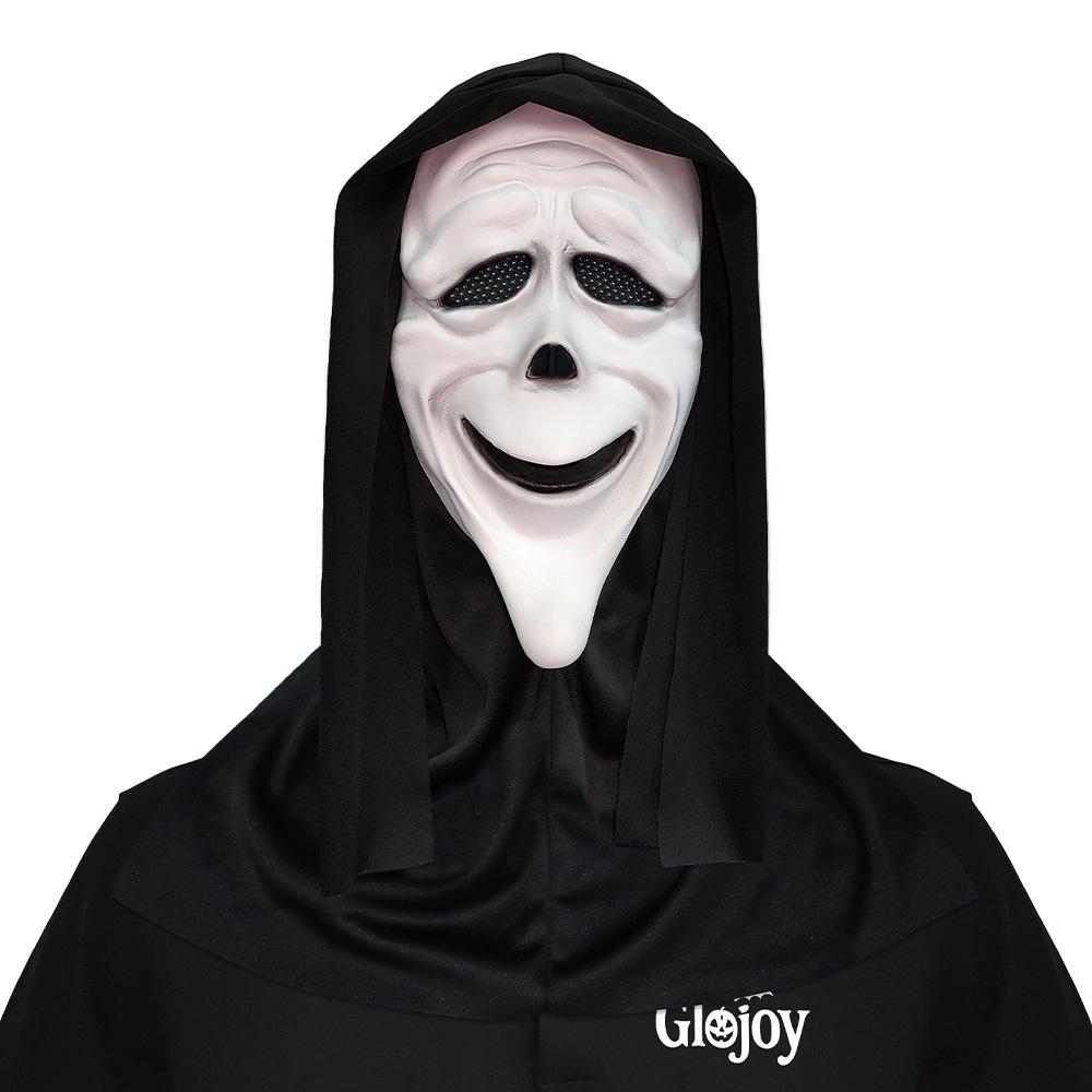 Squinting, screaming, scary mask, masquerade, skull, ghost face, Halloween party, prank prop