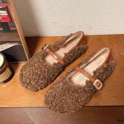 Mao Mao Doudou Shoes Shallow Mouth Warm Velvet Cotton Shoes French Mary Jane Mao Mao Shoes Women's New Autumn and Winter Models