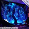 2D Neon Blue Tree Tapestry, Glow In The Dark Wall Hanging