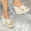 Fashion 14 Cm Super High Heel Wedge Slippers Women Fashion Woven Slide Sandal Comfort Non-slip Open Toe Platform Sandal Zapatos De Mujer