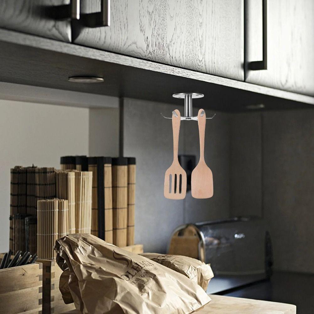 Punch-free Utensil Hanging Rack 360 Degree Rotation Cutlery Rack Coat Hangers Under Cabinet