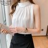 Summer New Office Lady Fashion Sleeveless Chiffon Shirt Halter Blouse Women White Turtleneck Back Bow Tie Blusas Tops 15215